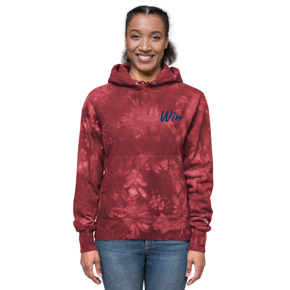 Win In Sapphire Embroidery on Unisex Tie-Dye Hoodie