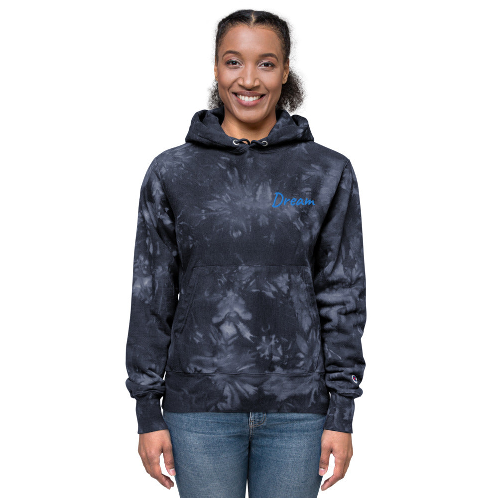 Dream In Sapphire Embroidery on Unisex Tie-Dye Hoodie