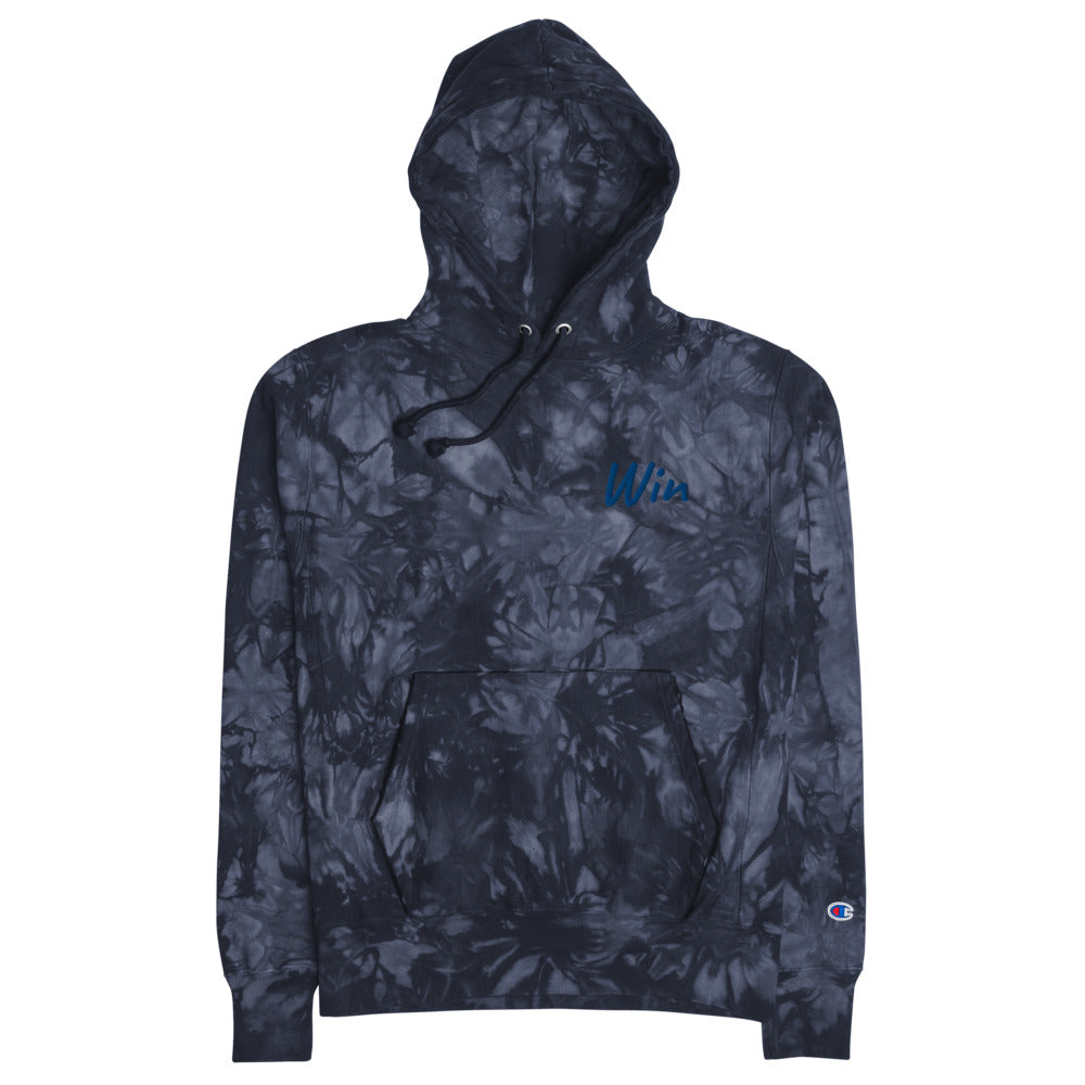 Win In Sapphire Embroidery on Unisex Tie-Dye Hoodie