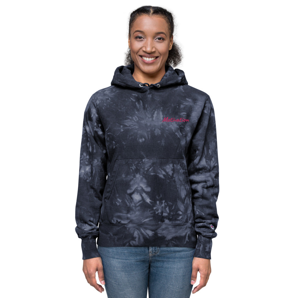 Motivation In Star Rose Quartz Embroidery on Unisex Tie-Dye Hoodie