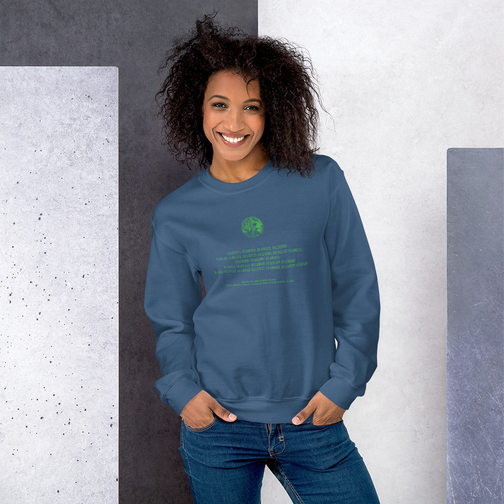 Binary Instructions To Keep Moving The World Forward With Venusian Earth In Green on Unisex Crew Neck Sweatshirt