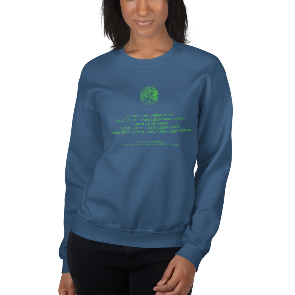 Binary Instructions To Keep Moving The World Forward With Venusian Earth In Green on Unisex Crew Neck Sweatshirt