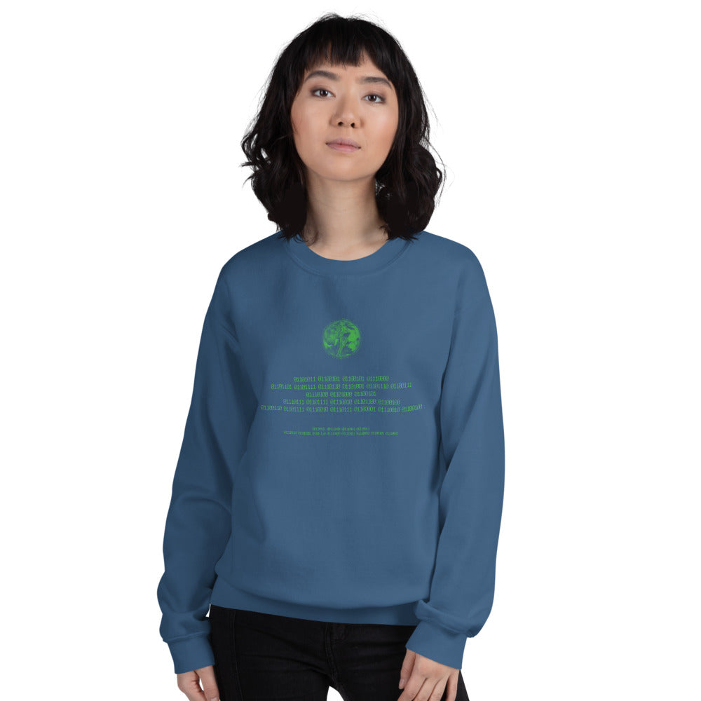 Binary Instructions To Keep Moving The World Forward With Venusian Earth In Green on Unisex Crew Neck Sweatshirt