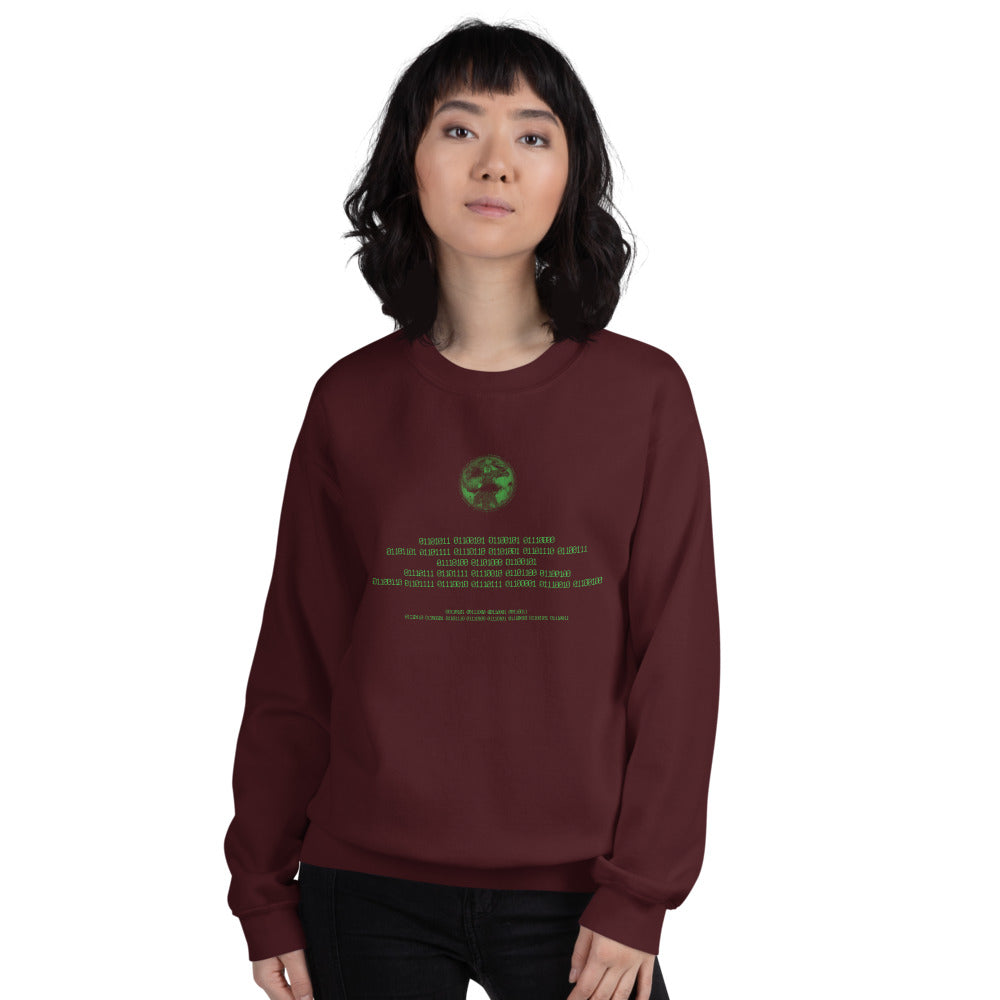 Binary Instructions To Keep Moving The World Forward With Vitruvian Earth In Green on Unisex Crew Neck Sweatshirt