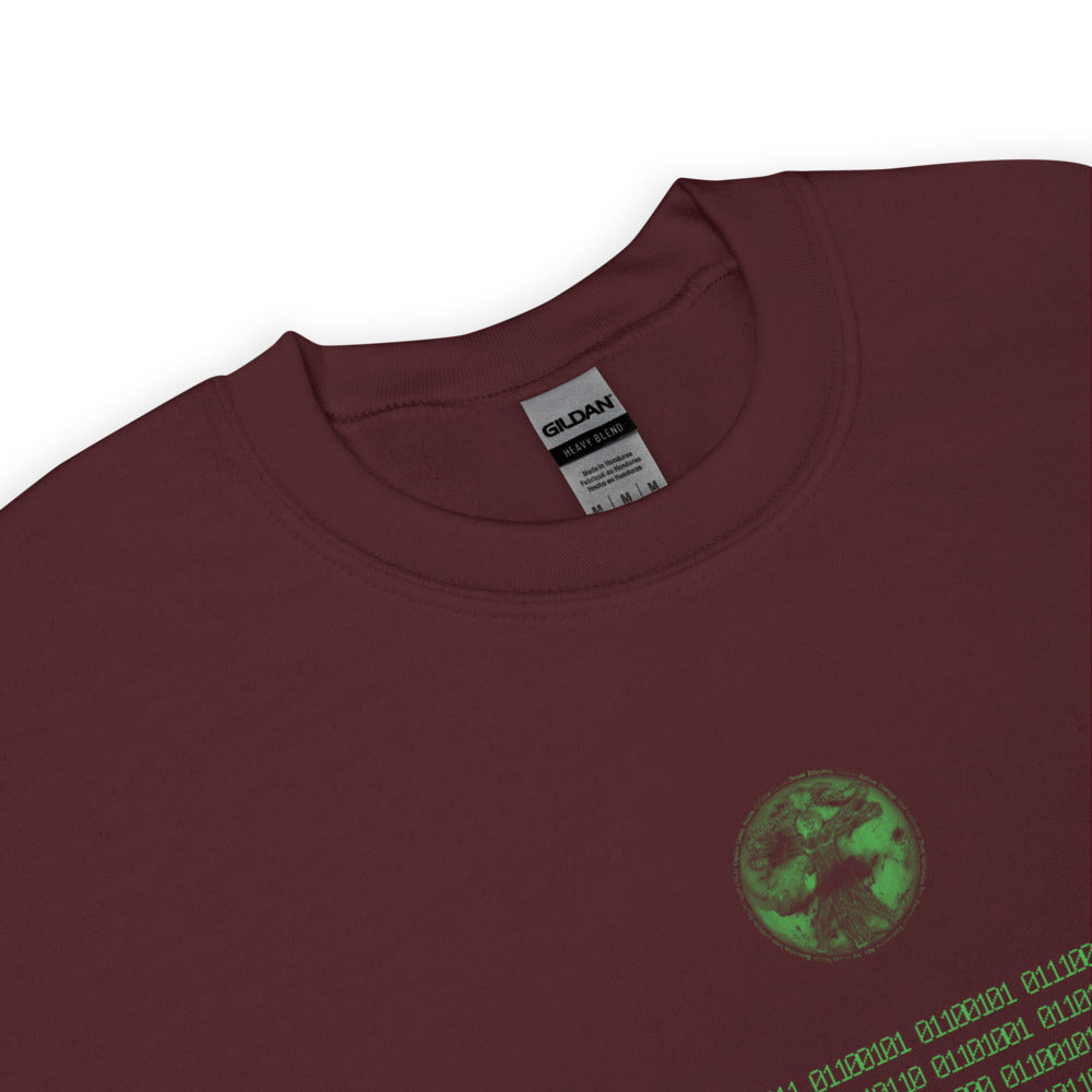 Binary Instructions To Keep Moving The World Forward With Vitruvian Earth In Green on Unisex Crew Neck Sweatshirt