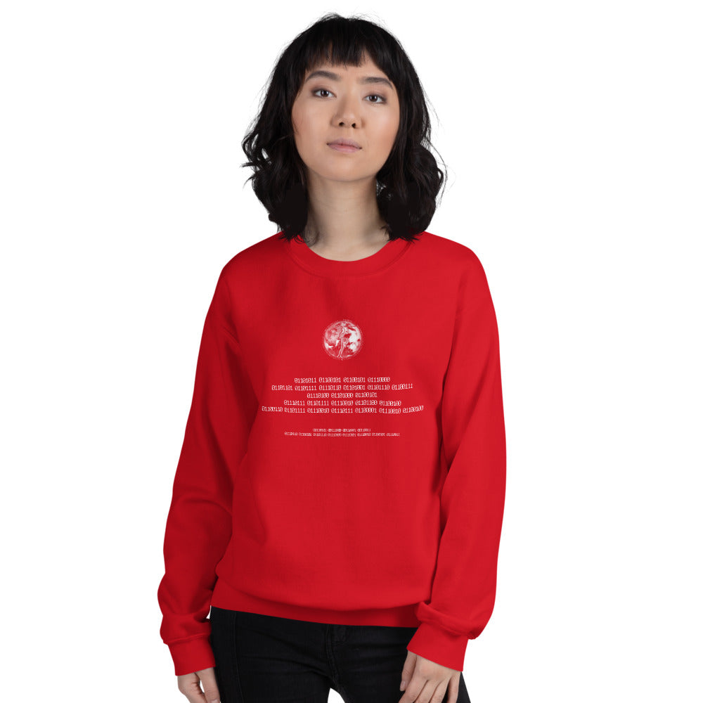 Binary Instructions To Keep Moving The World Forward With Venusian Earth In White on Unisex Crew Neck Sweatshirt