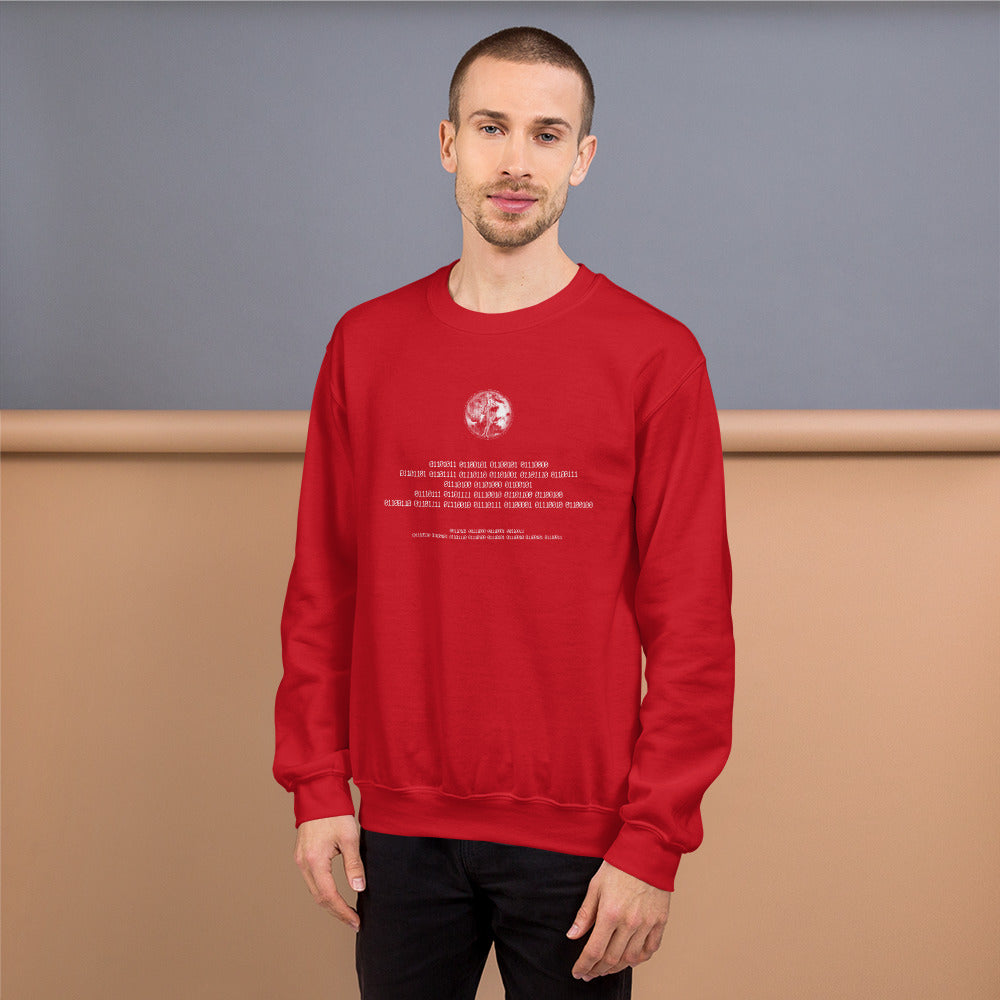 Binary Instructions To Keep Moving The World Forward With Venusian Earth In White on Unisex Crew Neck Sweatshirt