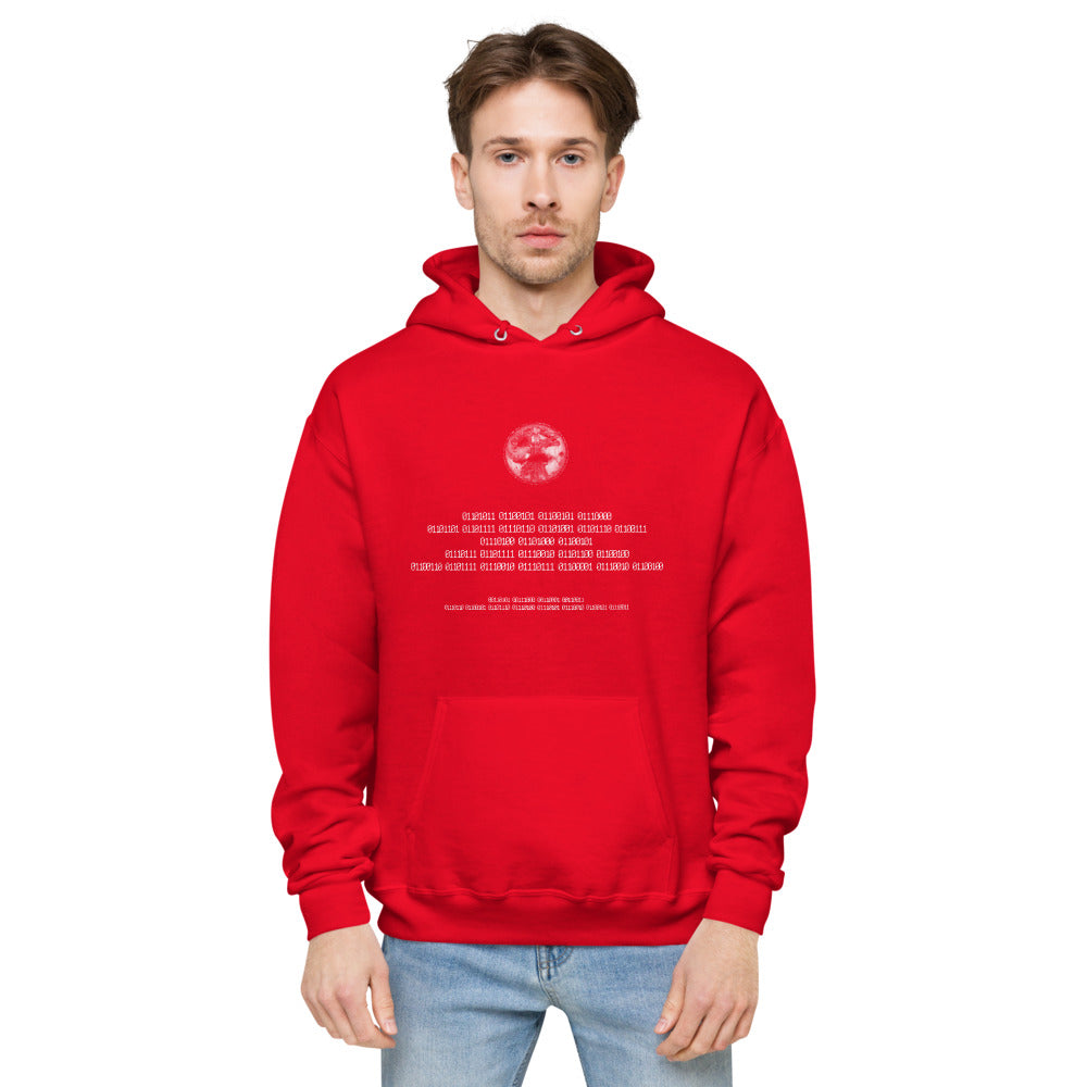 Binary Instructions To Keep Moving The World Forward With Vitruvian Earth In White on Unisex Fleece Hoodie