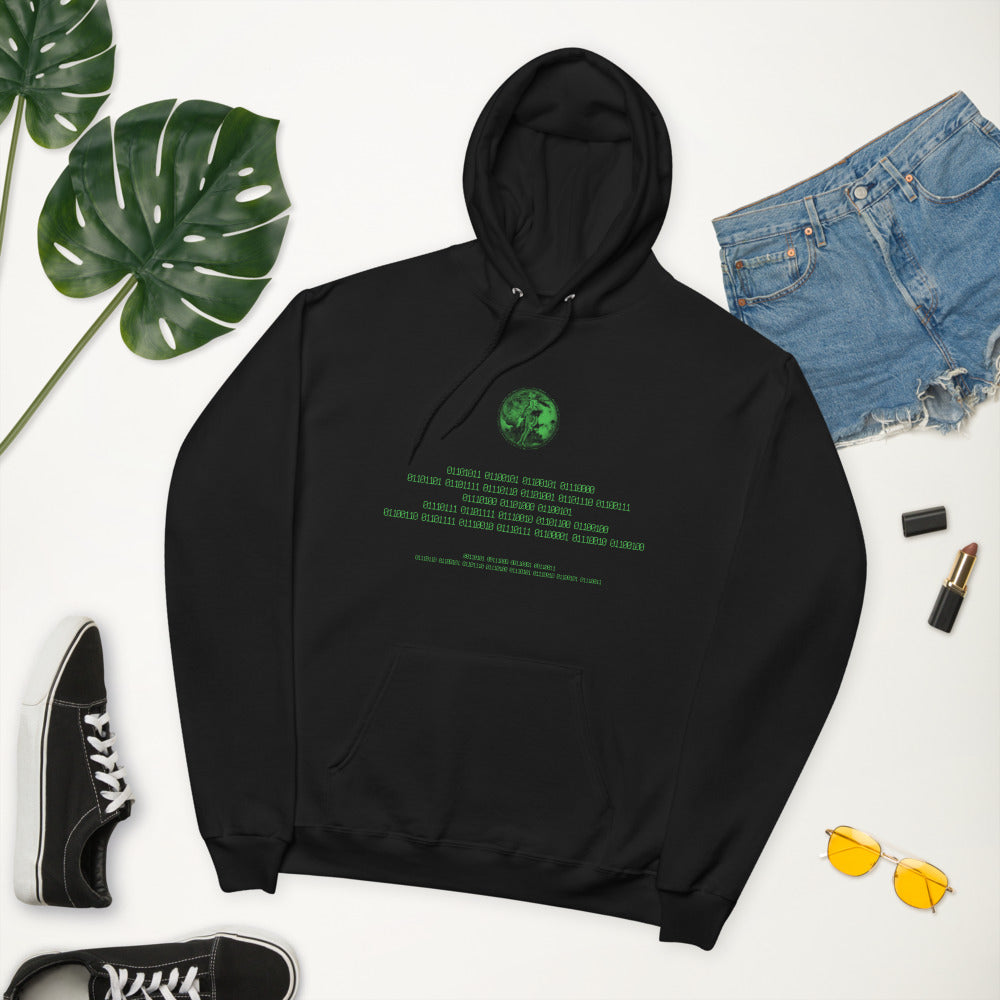 Binary Instructions To Keep Moving The World Forward With Venusian Earth In Green on Unisex Fleece Hoodie