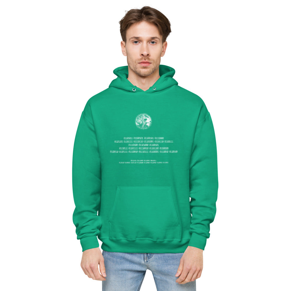 Binary Instructions To Keep Moving The World Forward With Venusian Earth In White on Unisex Fleece Hoodie