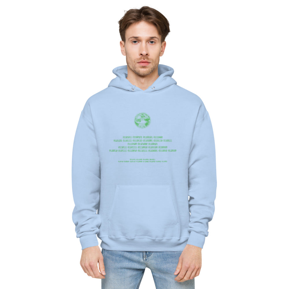 Binary Instructions To Keep Moving The World Forward With Vitruvian Earth In Green on Unisex Fleece Hoodie