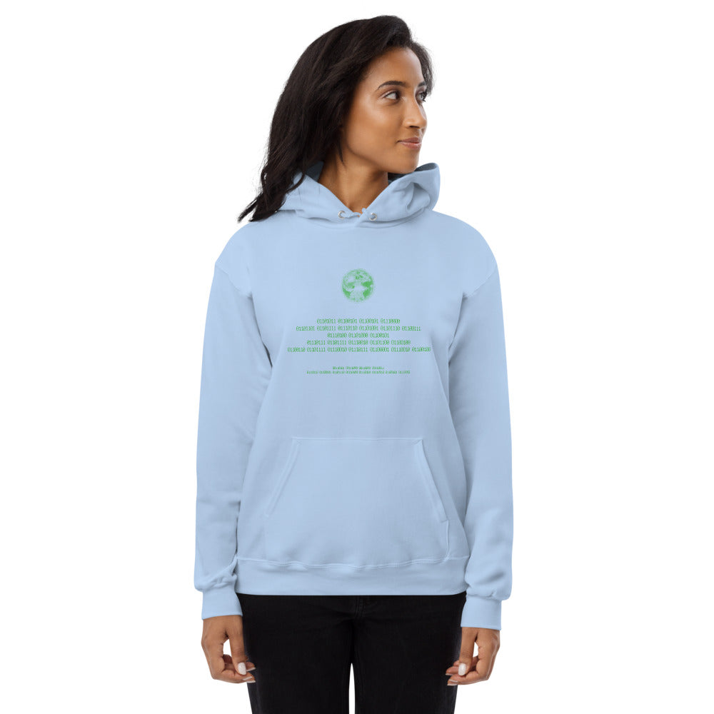 Binary Instructions To Keep Moving The World Forward With Vitruvian Earth In Green on Unisex Fleece Hoodie