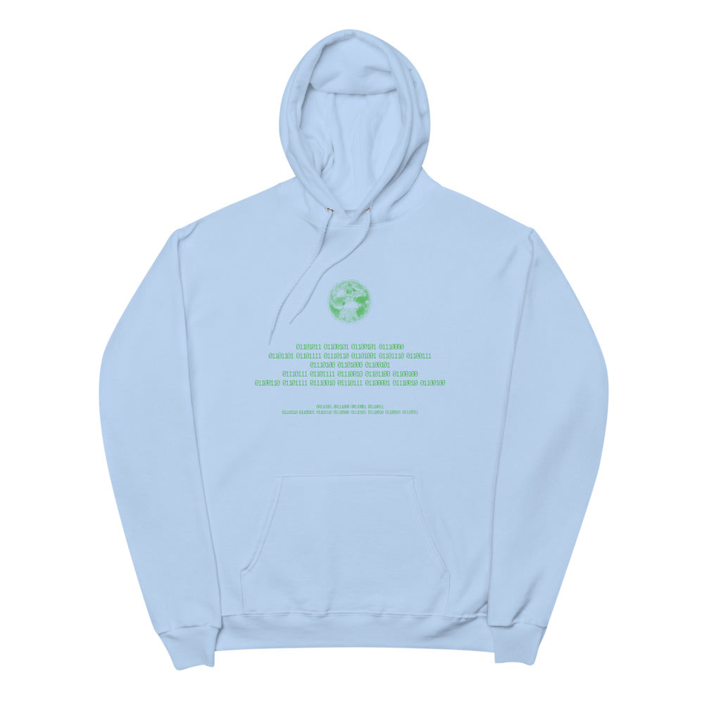 Binary Instructions To Keep Moving The World Forward With Vitruvian Earth In Green on Unisex Fleece Hoodie