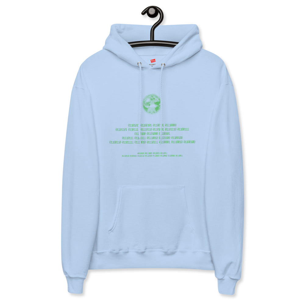 Binary Instructions To Keep Moving The World Forward With Vitruvian Earth In Green on Unisex Fleece Hoodie