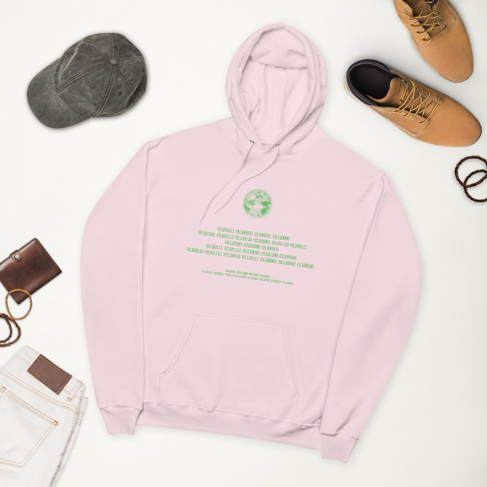 Binary Instructions To Keep Moving The World Forward With Vitruvian Earth In Green on Unisex Fleece Hoodie