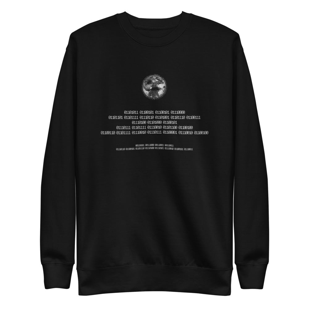 Binary Instructions To Keep Moving The World Forward With Vitruvian Earth In White on Unisex Fleece Pullover