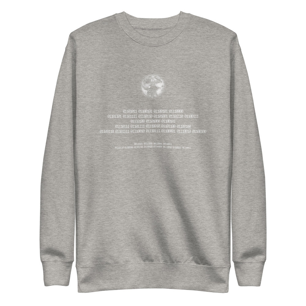 Binary Instructions To Keep Moving The World Forward With Vitruvian Earth In White on Unisex Fleece Pullover