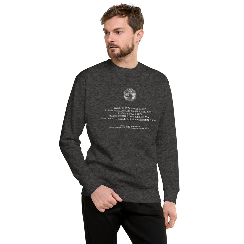 Binary Instructions To Keep Moving The World Forward With Vitruvian Earth In White on Unisex Fleece Pullover