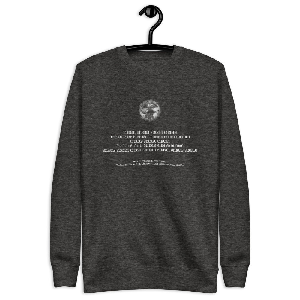 Binary Instructions To Keep Moving The World Forward With Vitruvian Earth In White on Unisex Fleece Pullover