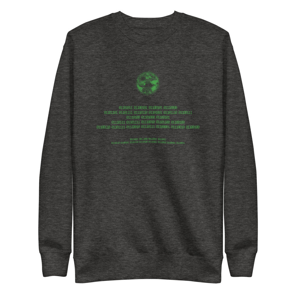 Binary Instructions To Keep Moving The World Forward With Vitruvian Earth In Green on Unisex Fleece Pullover