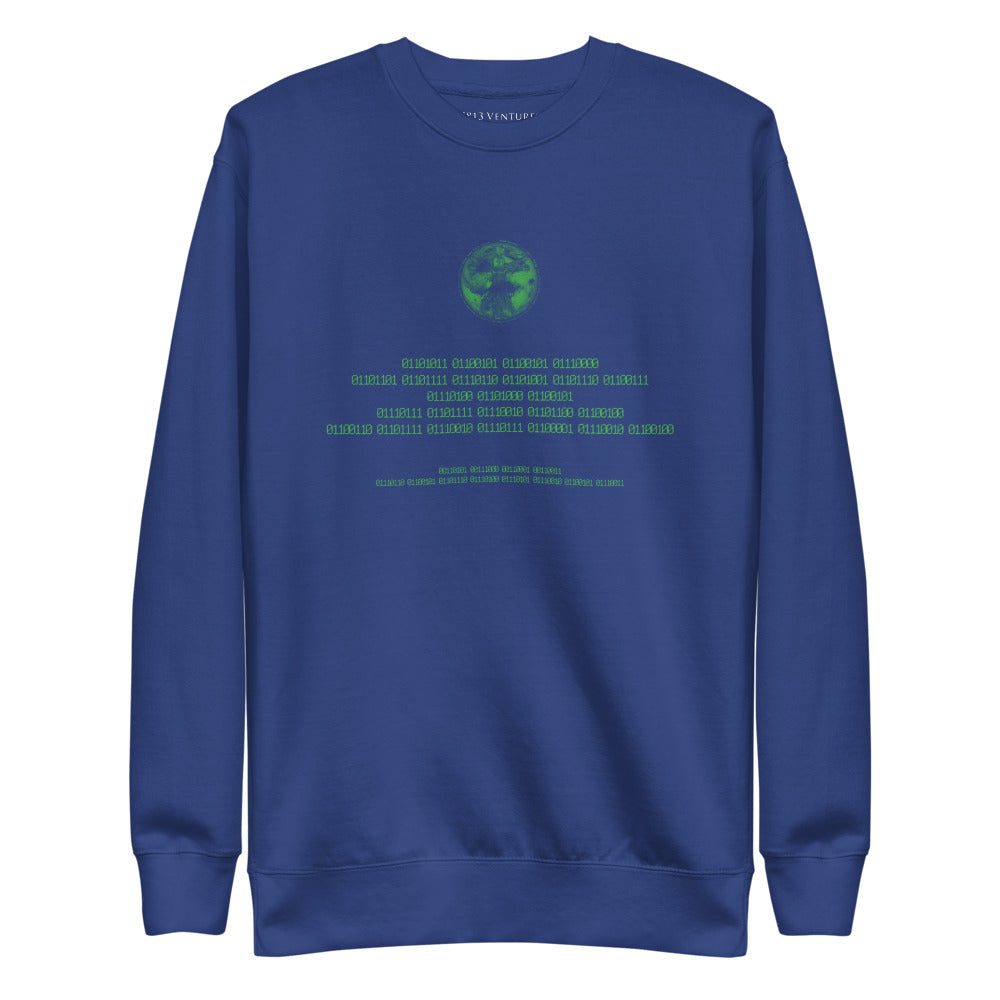 Binary Instructions To Keep Moving The World Forward With Vitruvian Earth In Green on Unisex Fleece Pullover