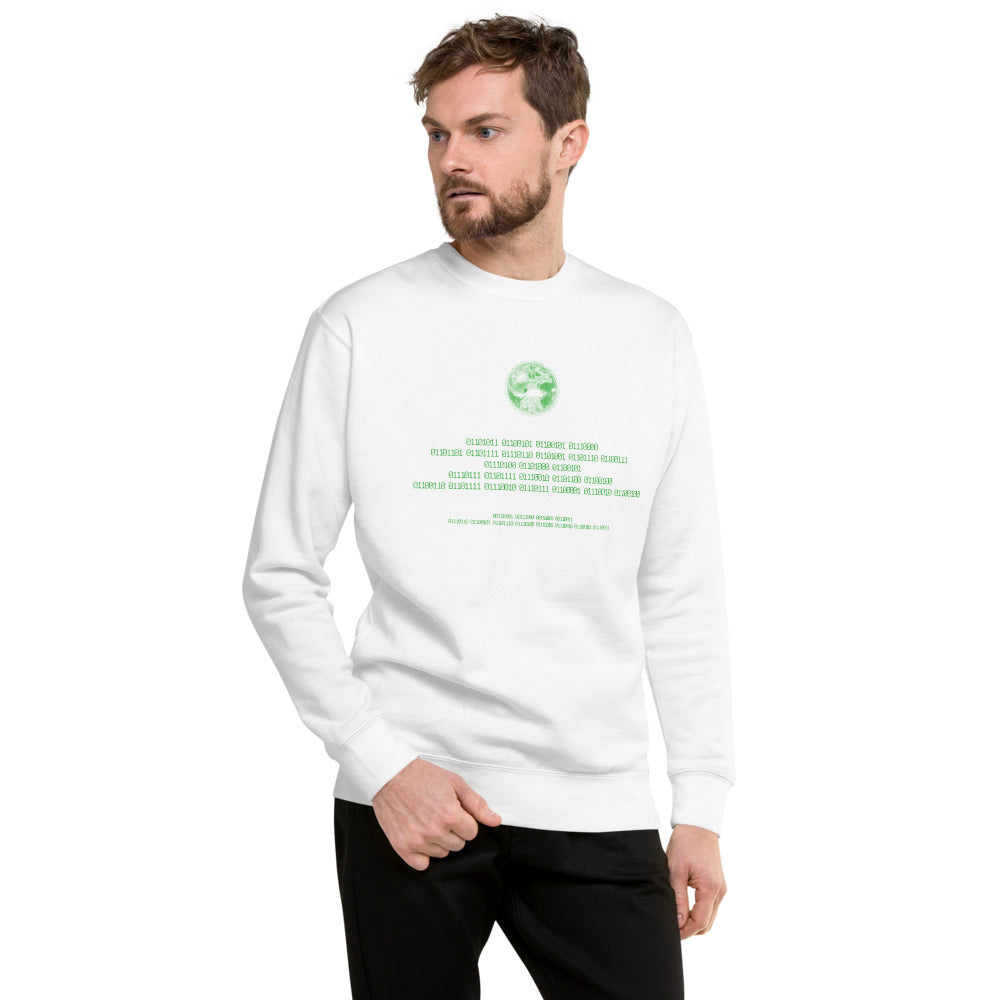 Binary Instructions To Keep Moving The World Forward With Vitruvian Earth In Green on Unisex Fleece Pullover