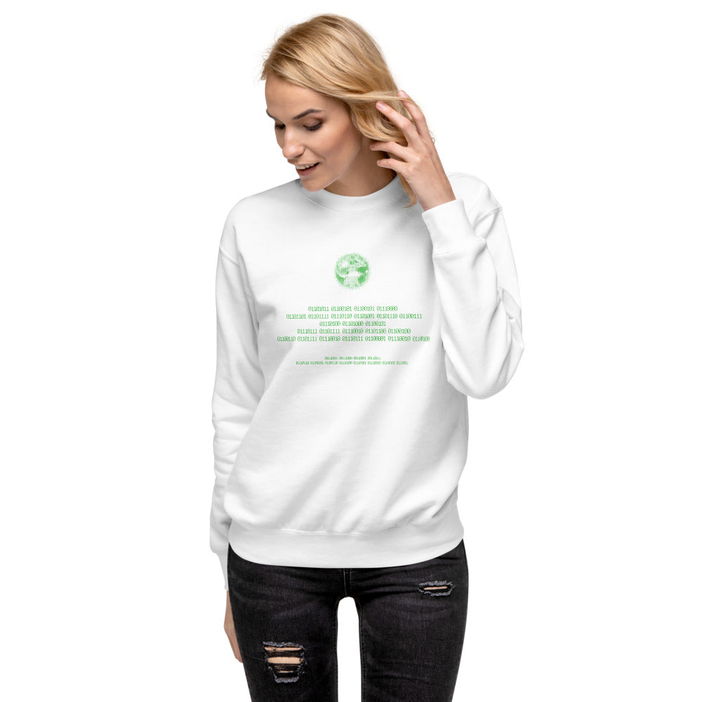 Binary Instructions To Keep Moving The World Forward With Vitruvian Earth In Green on Unisex Fleece Pullover