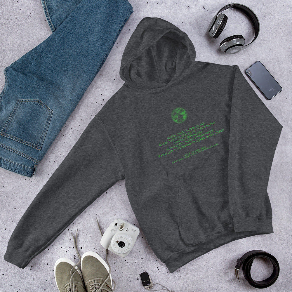 Binary Instructions To Keep Moving The World Forward With Vitruvian Earth In Green on Unisex Heavy Blend Hoodie