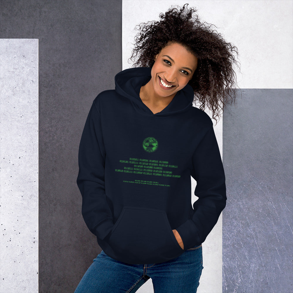 Binary Instructions To Keep Moving The World Forward With Vitruvian Earth In Green on Unisex Heavy Blend Hoodie