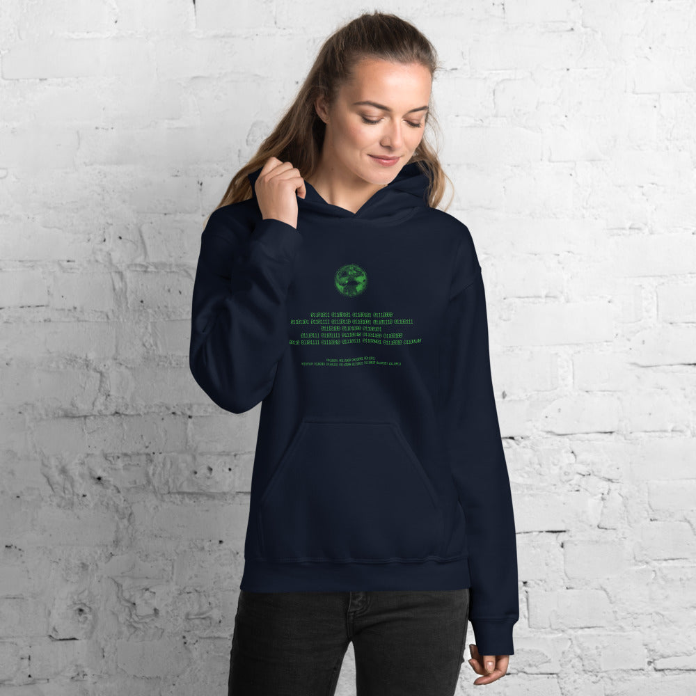 Binary Instructions To Keep Moving The World Forward With Vitruvian Earth In Green on Unisex Heavy Blend Hoodie