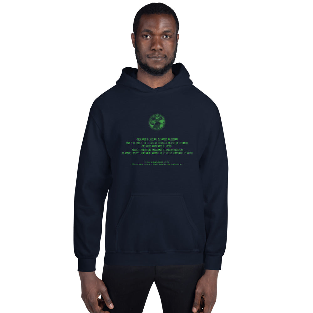 Binary Instructions To Keep Moving The World Forward With Vitruvian Earth In Green on Unisex Heavy Blend Hoodie