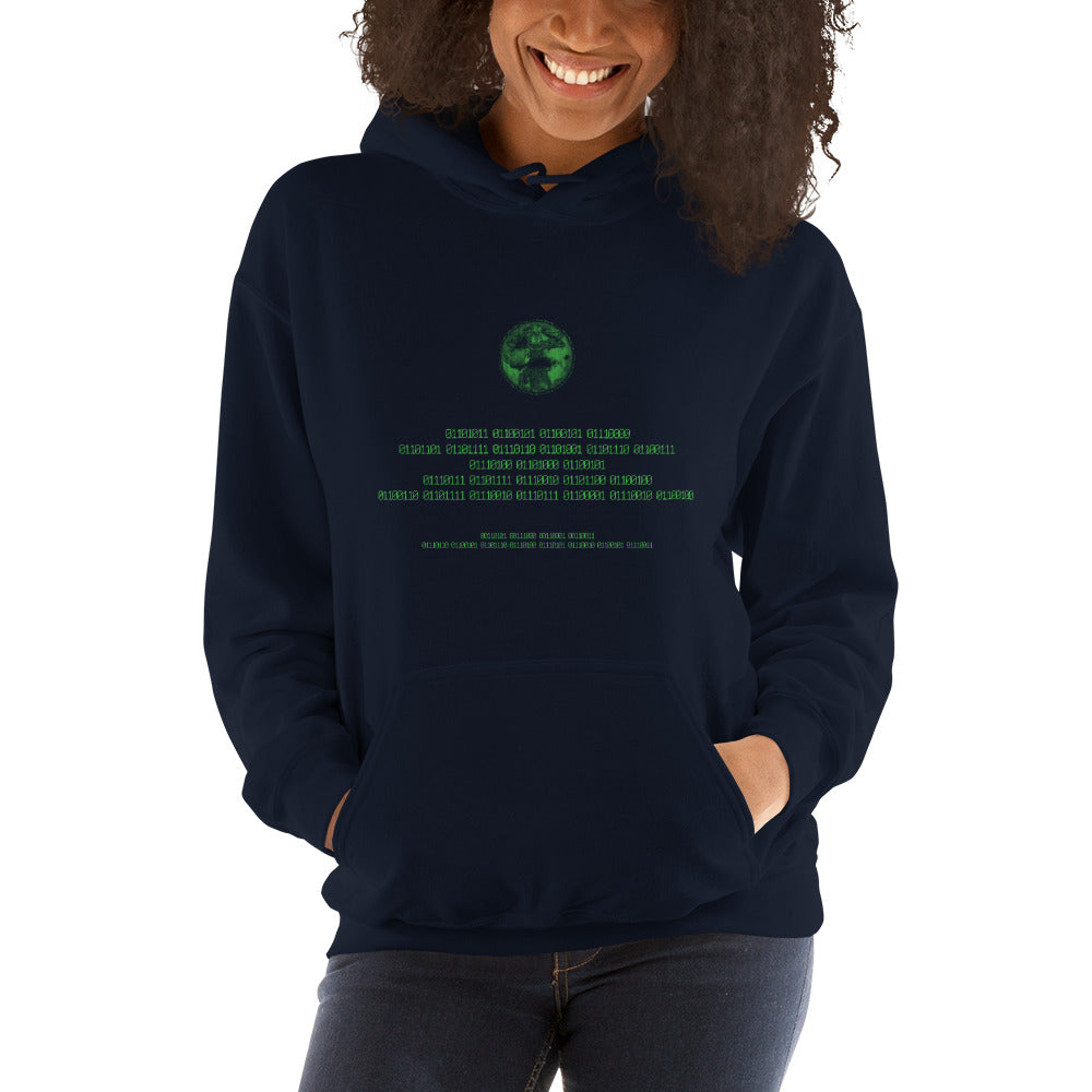 Binary Instructions To Keep Moving The World Forward With Vitruvian Earth In Green on Unisex Heavy Blend Hoodie