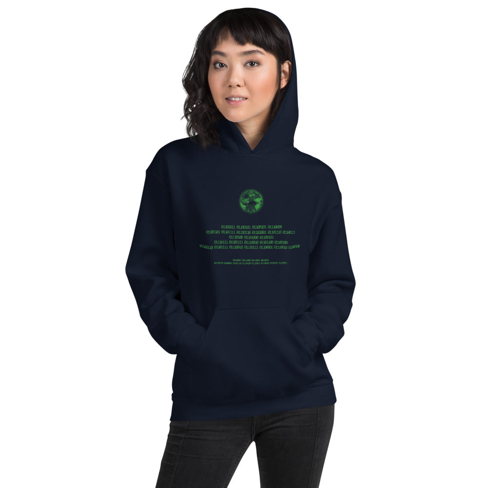 Binary Instructions To Keep Moving The World Forward With Vitruvian Earth In Green on Unisex Heavy Blend Hoodie