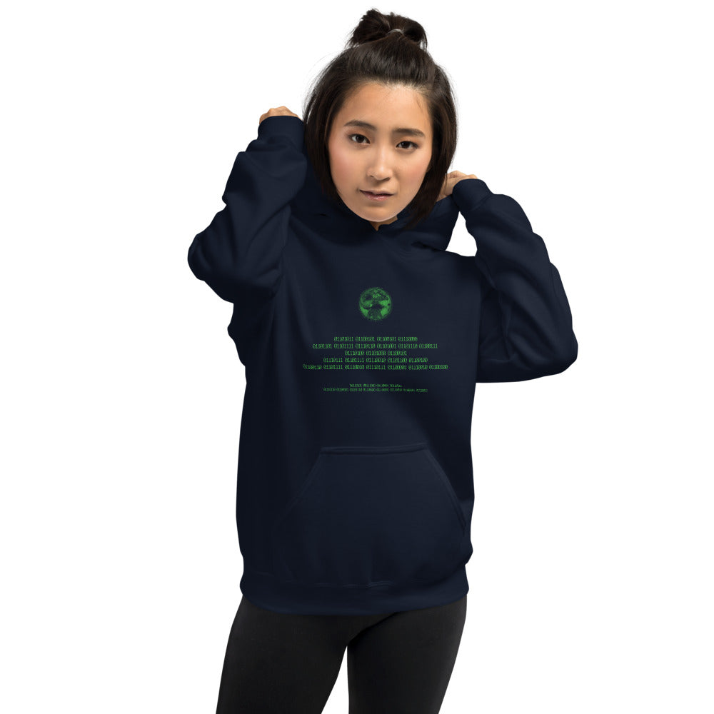 Binary Instructions To Keep Moving The World Forward With Vitruvian Earth In Green on Unisex Heavy Blend Hoodie