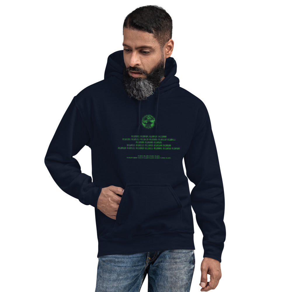 Binary Instructions To Keep Moving The World Forward With Vitruvian Earth In Green on Unisex Heavy Blend Hoodie