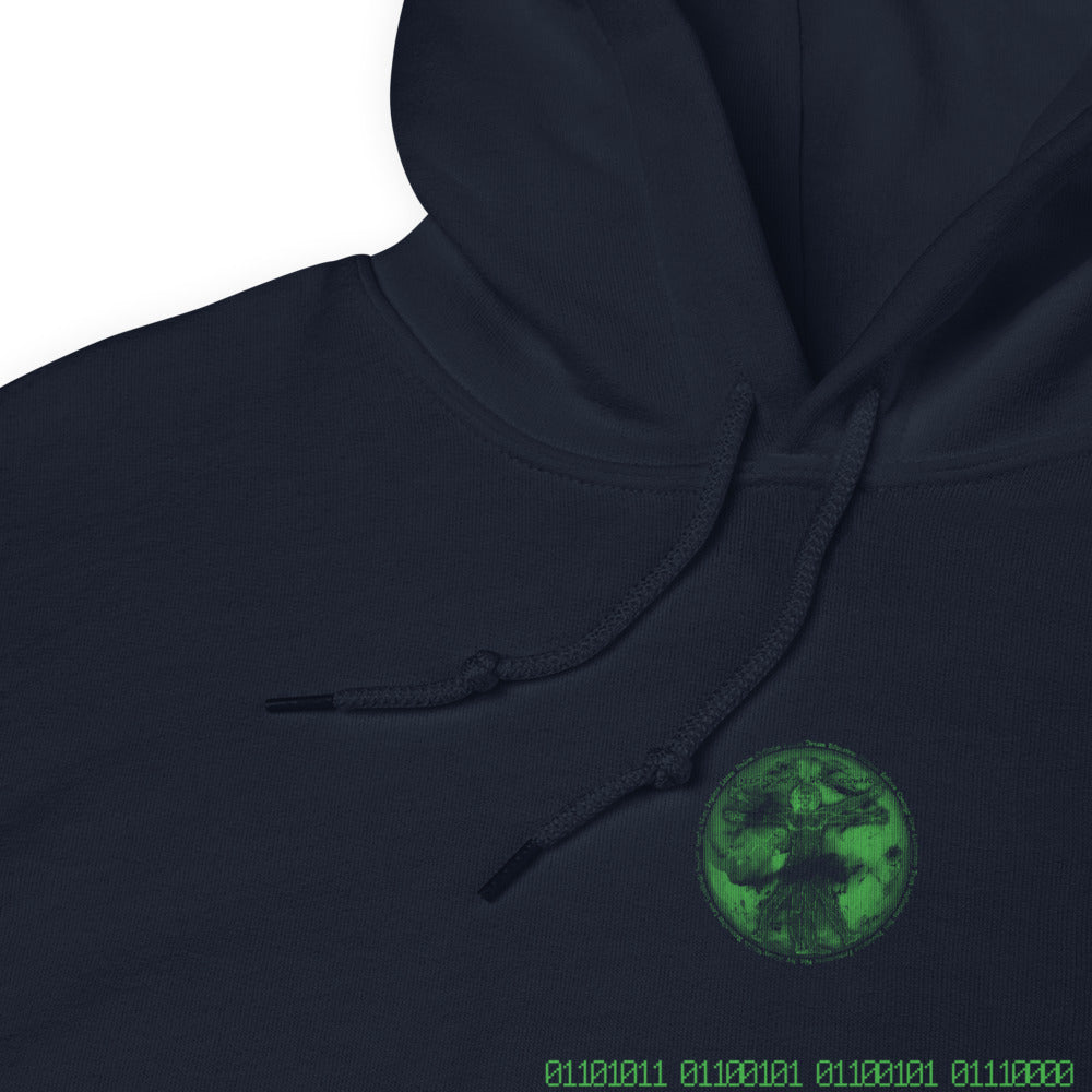 Binary Instructions To Keep Moving The World Forward With Vitruvian Earth In Green on Unisex Heavy Blend Hoodie