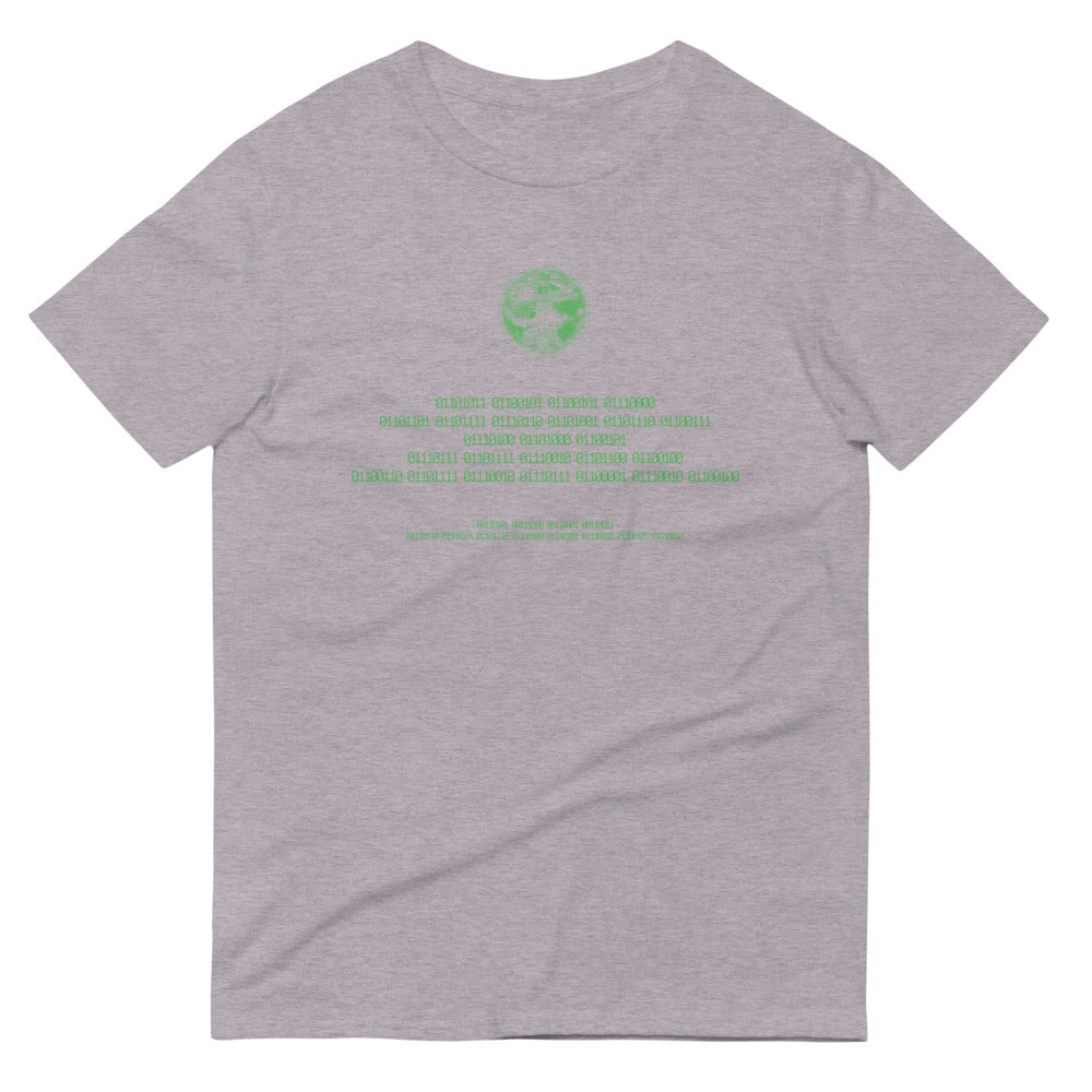 Binary Instructions To Keep Moving The World Forward With Vitruvian Earth In Green on Men's Short-Sleeve T-Shirt