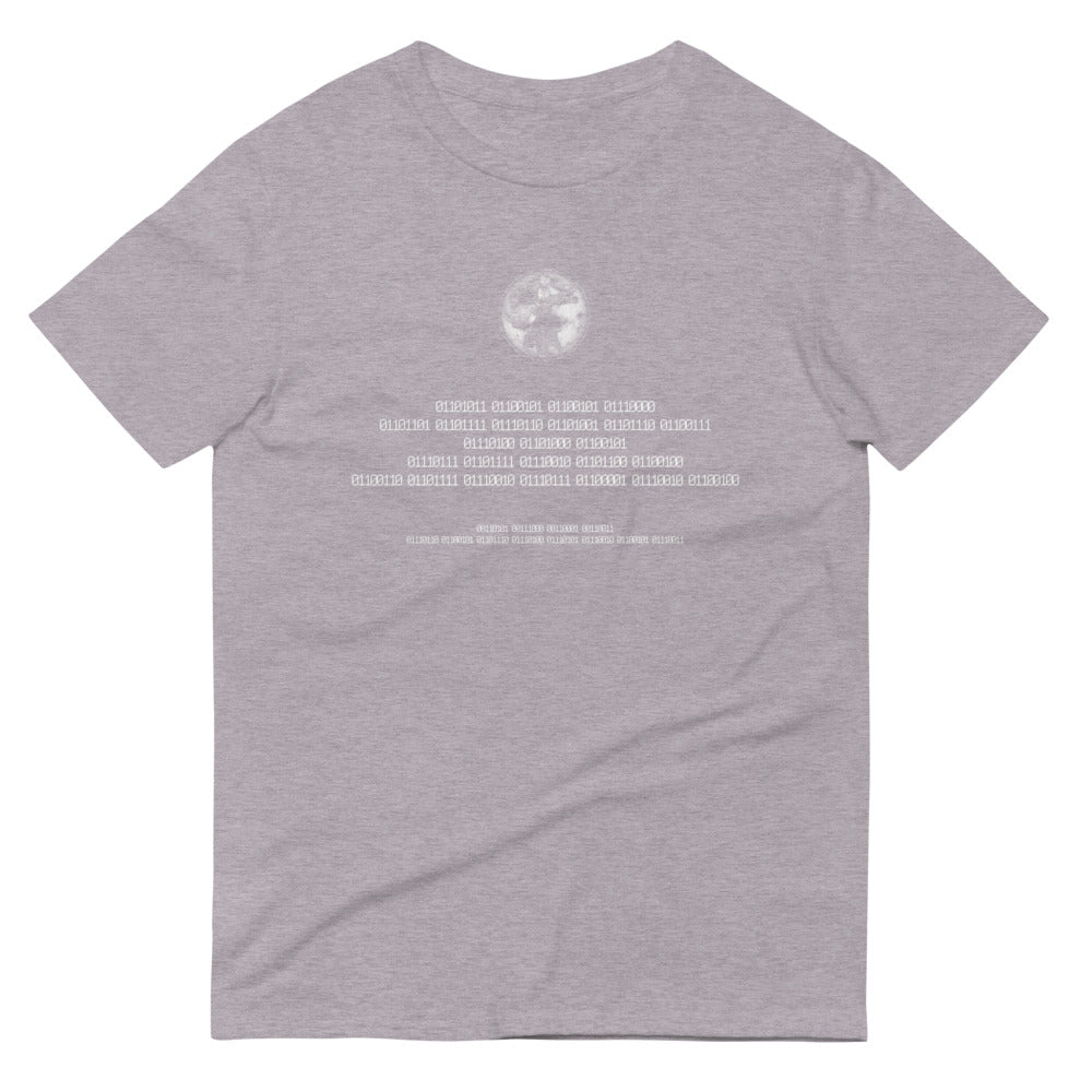 Binary Instructions To Keep Moving The World Forward With Vitruvian Earth In White on Men's Short-Sleeve T-Shirt