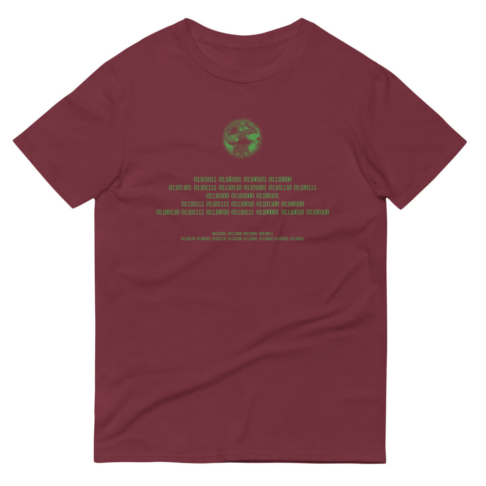 Binary Instructions To Keep Moving The World Forward With Vitruvian Earth In Green on Men's Short-Sleeve T-Shirt