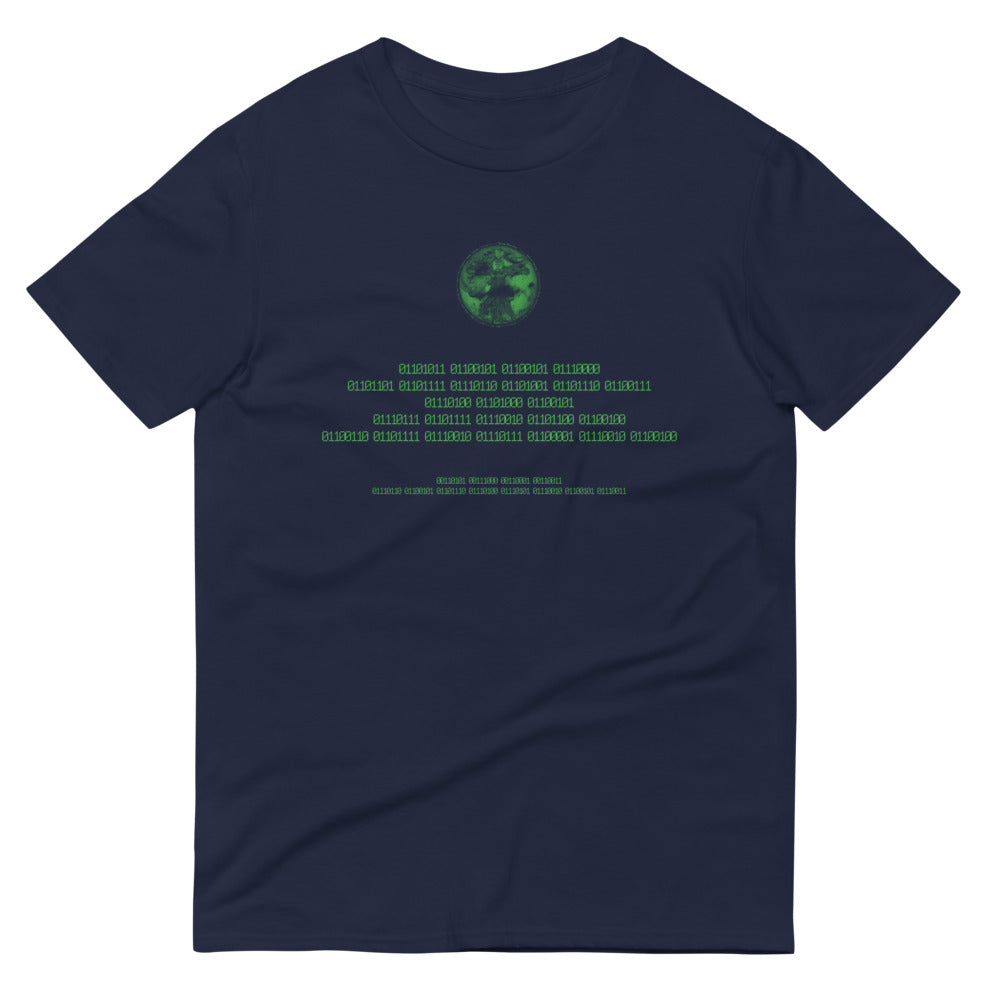 Binary Instructions To Keep Moving The World Forward With Vitruvian Earth In Green on Men's Short-Sleeve T-Shirt