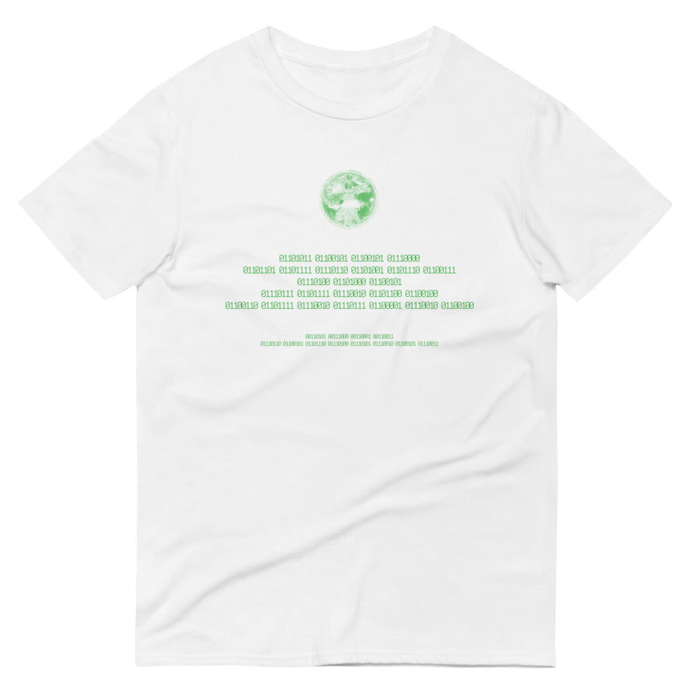 Binary Instructions To Keep Moving The World Forward With Vitruvian Earth In Green on Men's Short-Sleeve T-Shirt