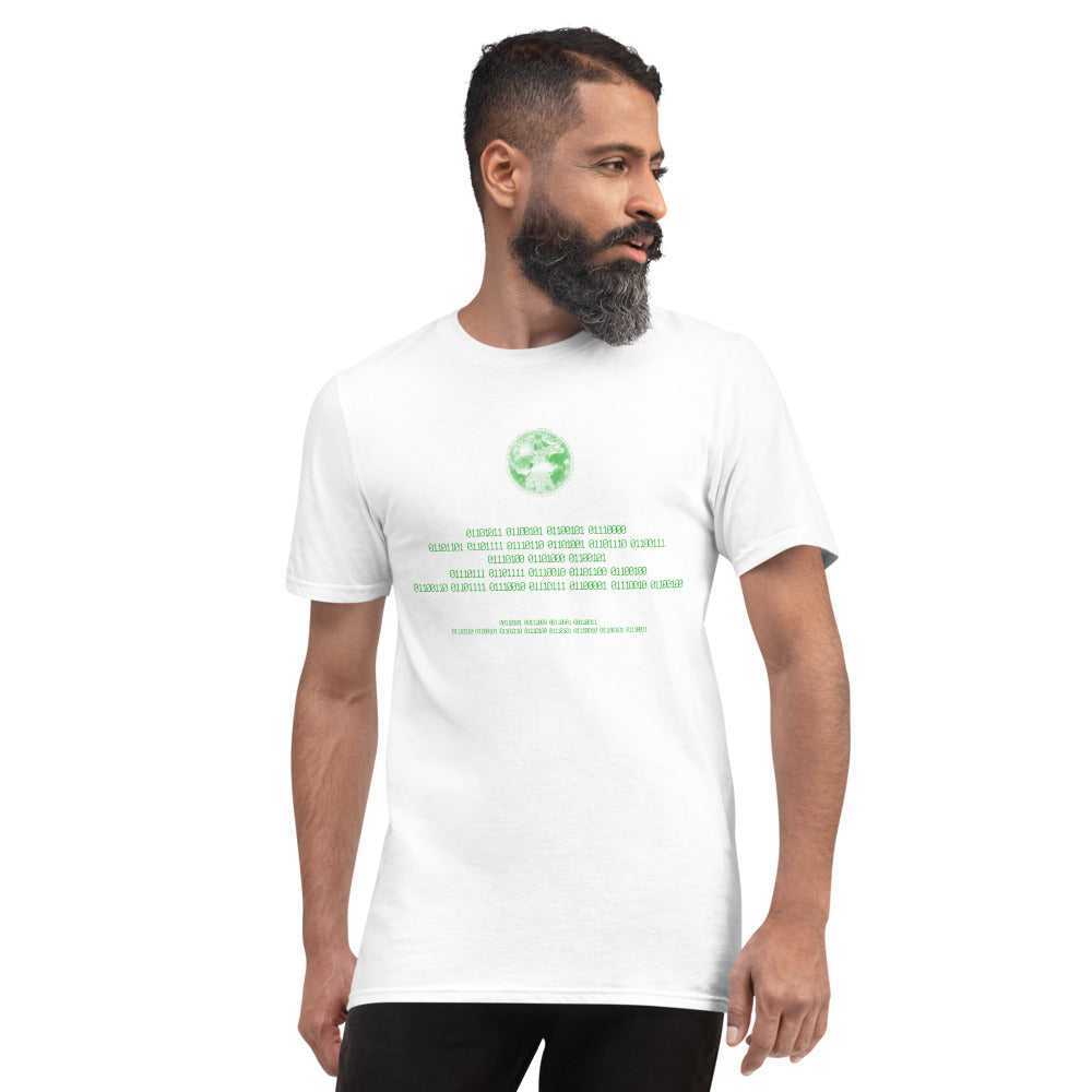 Binary Instructions To Keep Moving The World Forward With Vitruvian Earth In Green on Men's Short-Sleeve T-Shirt