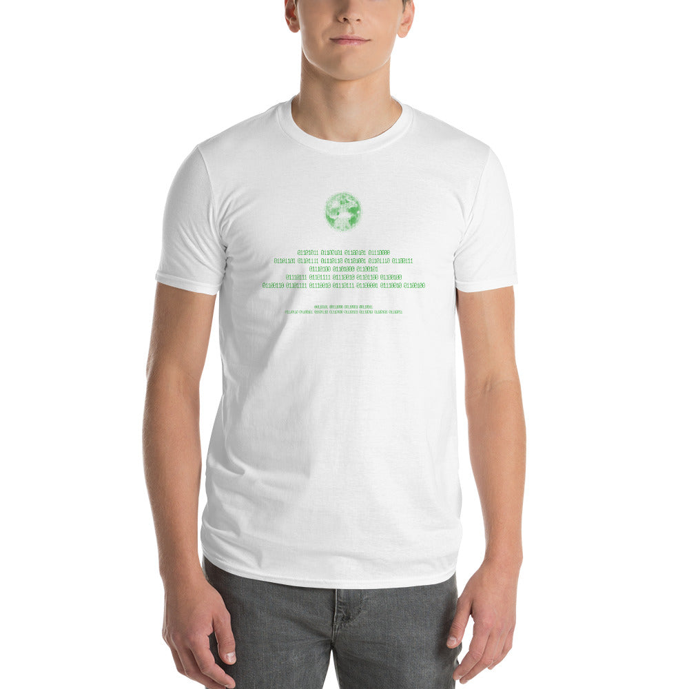 Binary Instructions To Keep Moving The World Forward With Vitruvian Earth In Green on Men's Short-Sleeve T-Shirt