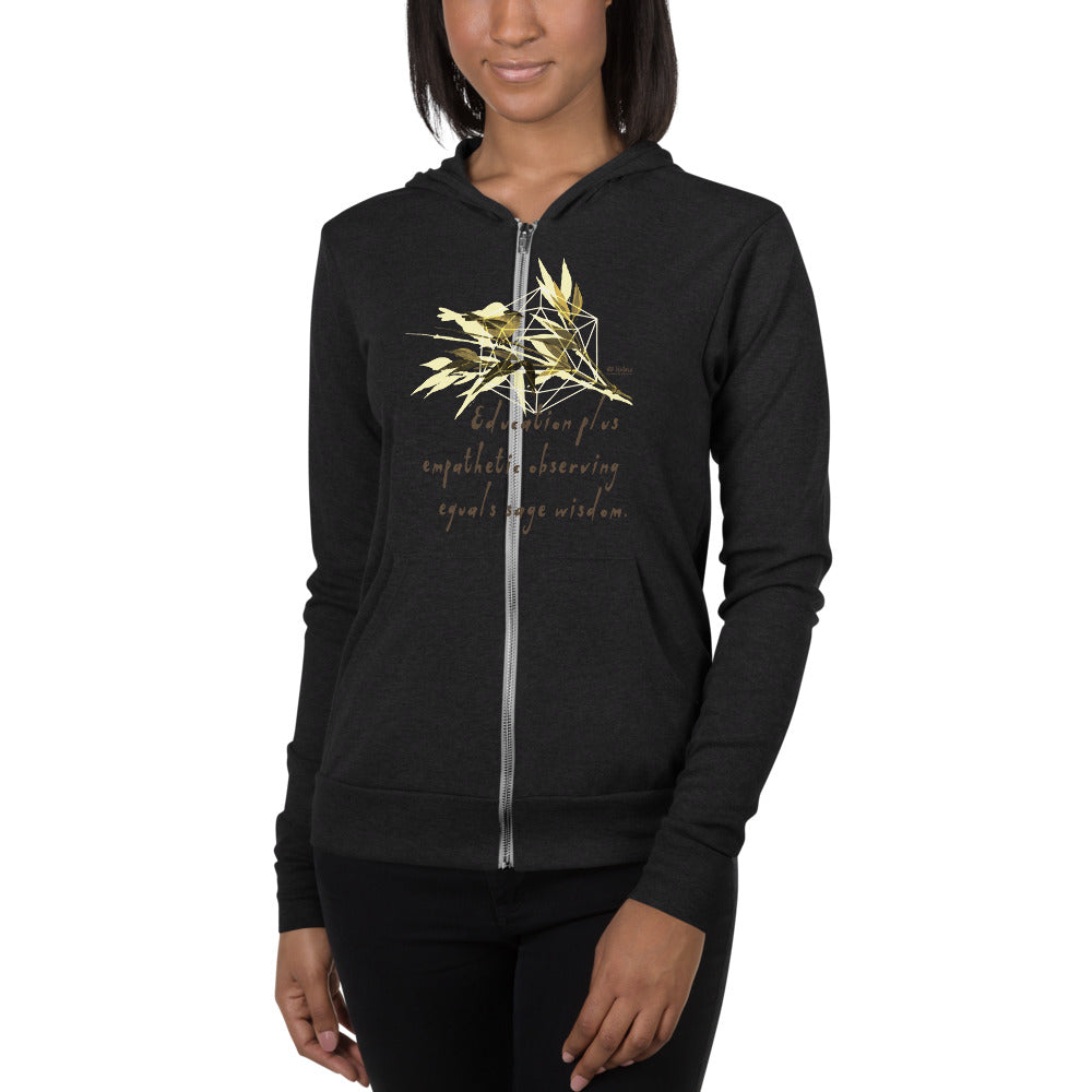 Sage Wisdom Haiku With Sparrow on Unisex Lightweight Zip Hoodie