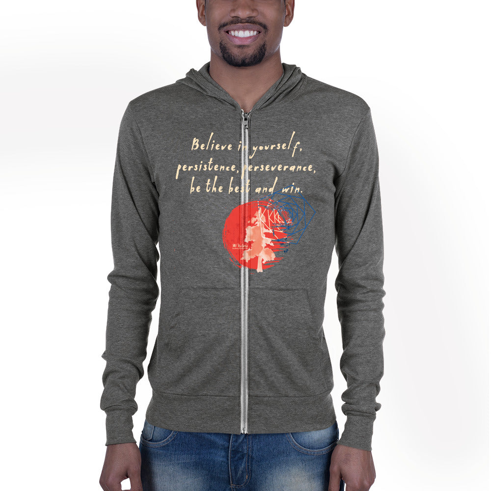 Believe To Win Haiku With Sun Tree on Unisex Lightweight Zip Hoodie