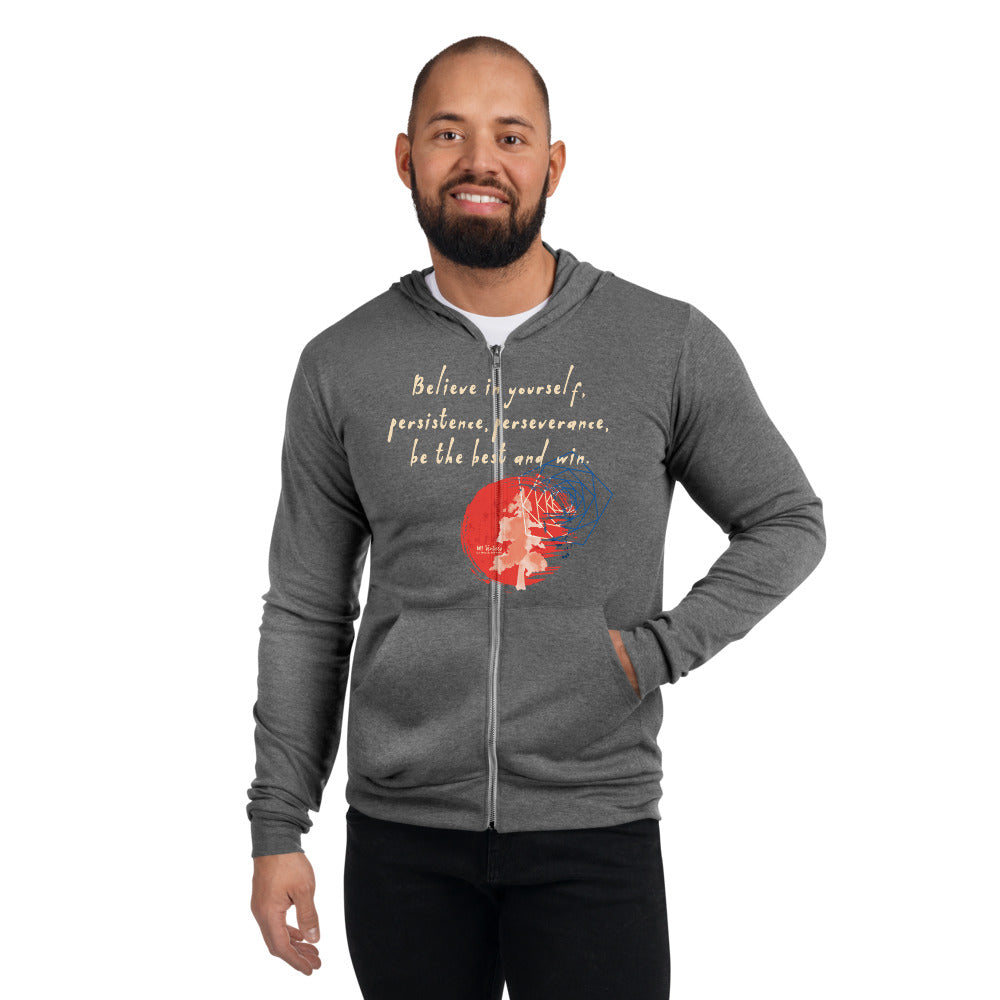 Believe To Win Haiku With Sun Tree on Unisex Lightweight Zip Hoodie