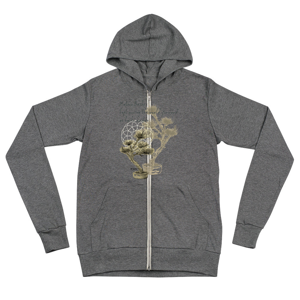 Matsuo Basho Haiku With Bonsai on Unisex Lightweight Zip Hoodie