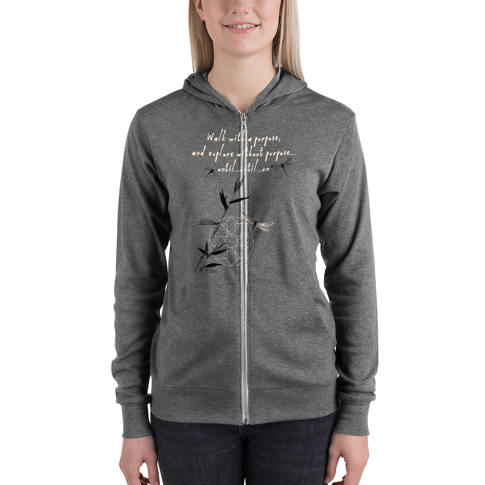 Walk With A Purpose Haiku With Dragonfly on Unisex Lightweight Zip Hoodie