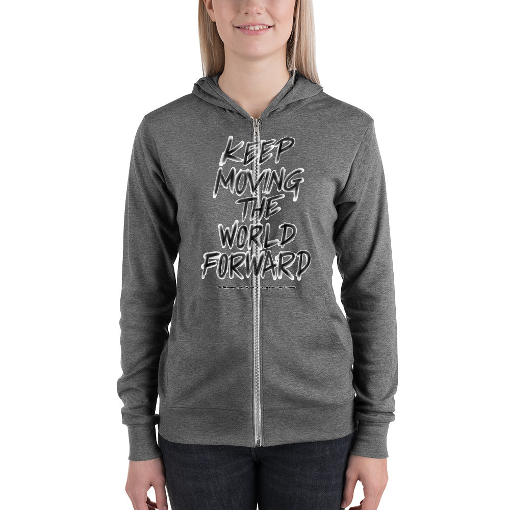 Charcoal Sketch Dreaming To Keep Moving The World Forward on Unisex Lightweight Zip Hoodie