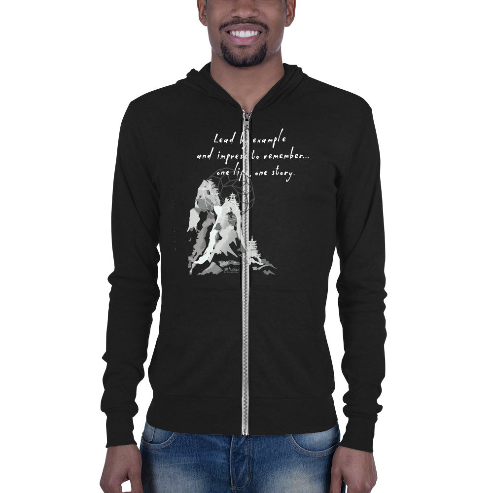 Lead By Example Haiku With Mountain Shrines on Unisex Lightweight Zip Hoodie